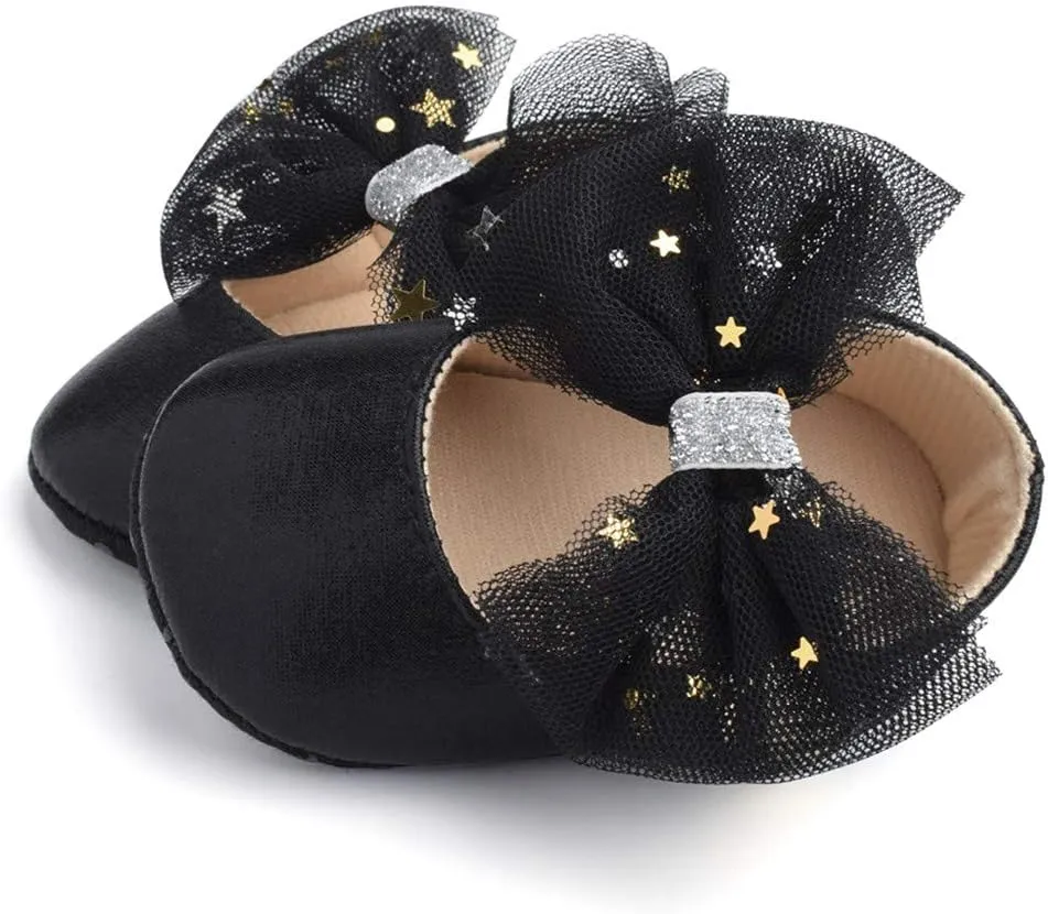 Baby Flat Dress Shoes,0-12Months Toddler Kids Baby Girls Boys Sequin Cute Bow FirstWalk Hook&Loop Casual Shoes