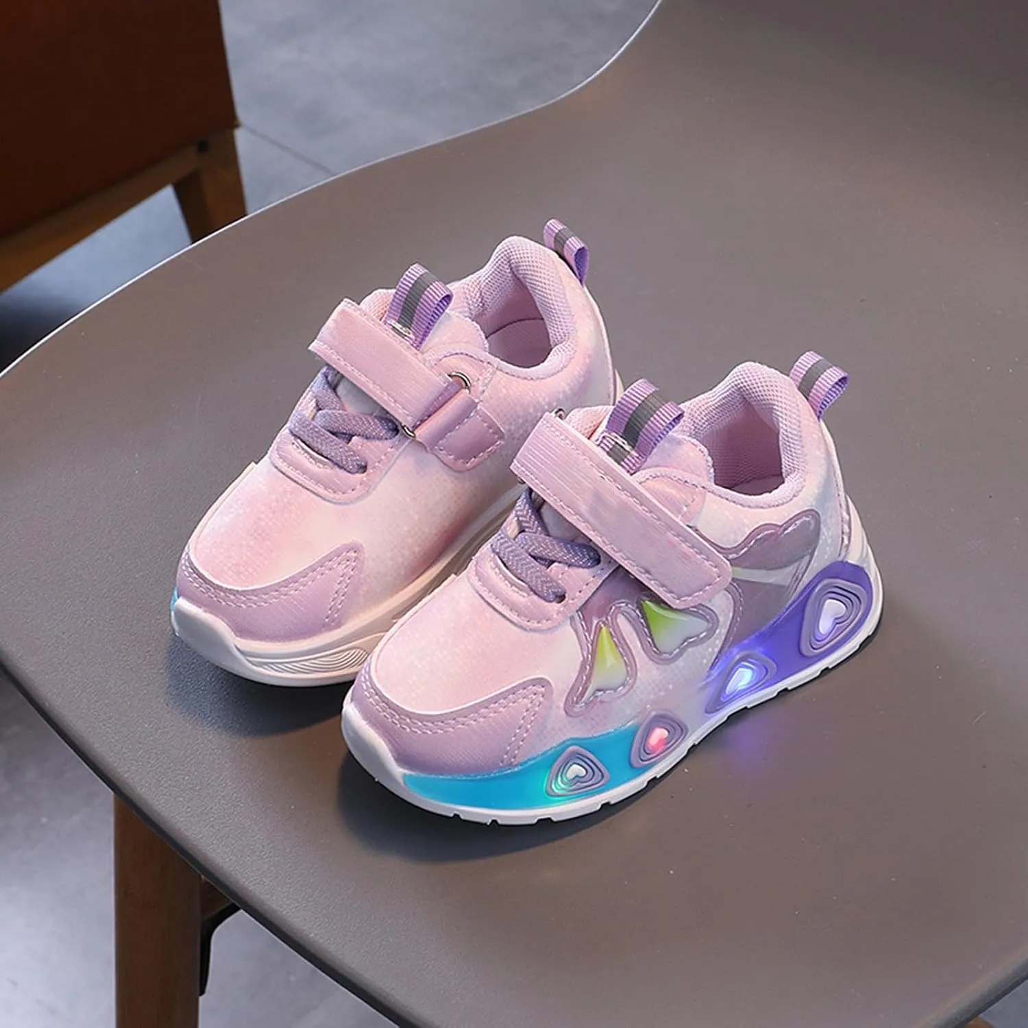Baby Girls Cartoon Lights up Sneakers Cute Funny Hook Loop Non Slip Sport Shoes Toddler Newborn Walking Athletic Shoes