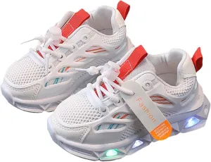Baby Infant Leather Mesh Lights up Sneakers Lace Breathable First Walking Sport Shoes Toddler Non Slip Casual Sneakers