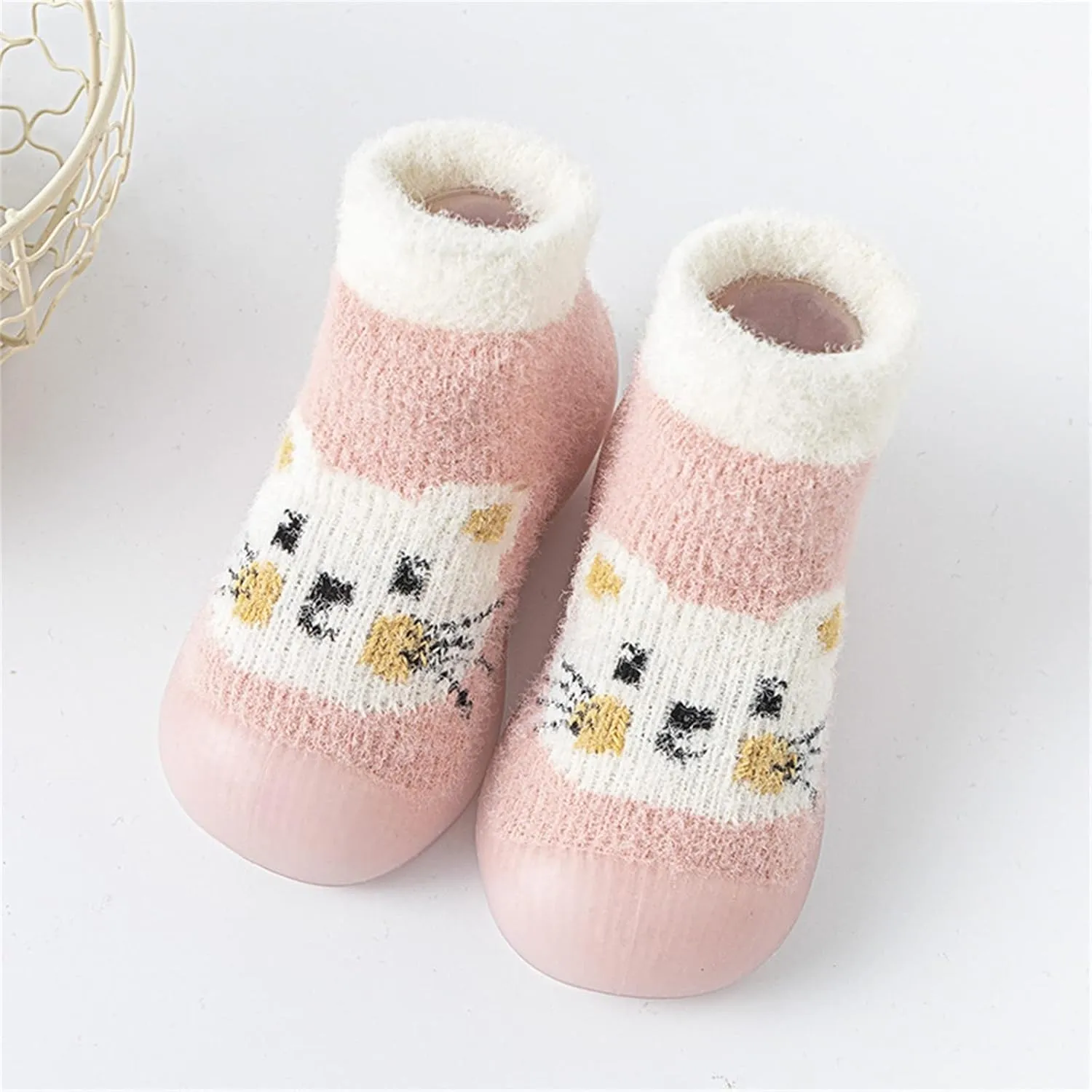 Baby Sock Shoes Toddler Kids Infant Newborn Boys Girls Shoes First Walkers Cute Cartoon Warm Thickened White Shoes B