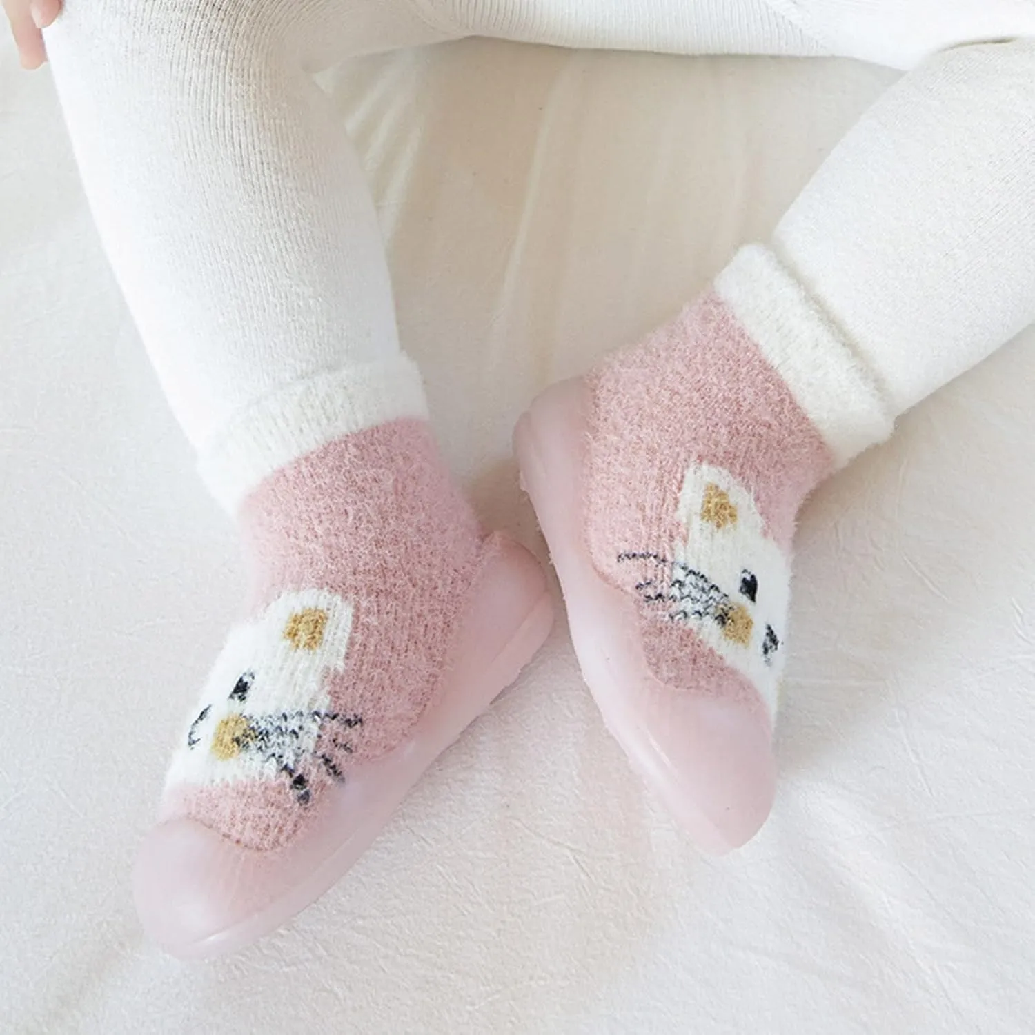 Baby Sock Shoes Toddler Kids Infant Newborn Boys Girls Shoes First Walkers Cute Cartoon Warm Thickened White Shoes B