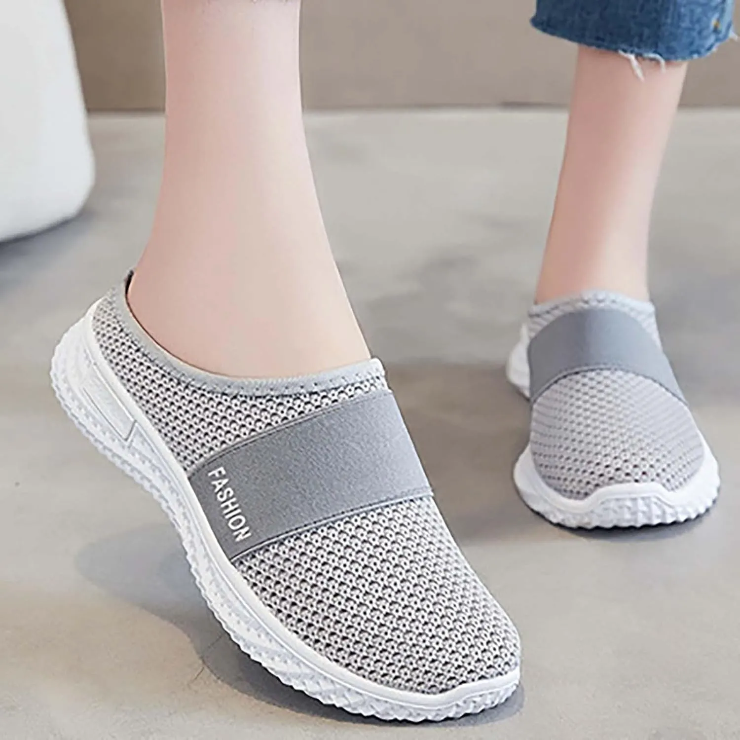 Backless Sneakers for Women Comfort Orthopedic Breathable Mesh Slip On Wide Width Mules with Arch Support Nurse Shoes