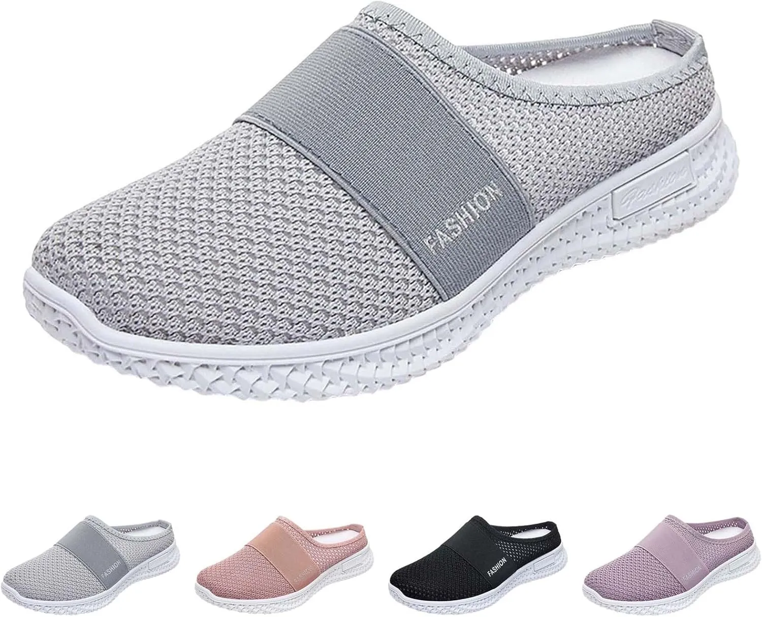 Backless Sneakers for Women Comfort Orthopedic Breathable Mesh Slip On Wide Width Mules with Arch Support Nurse Shoes