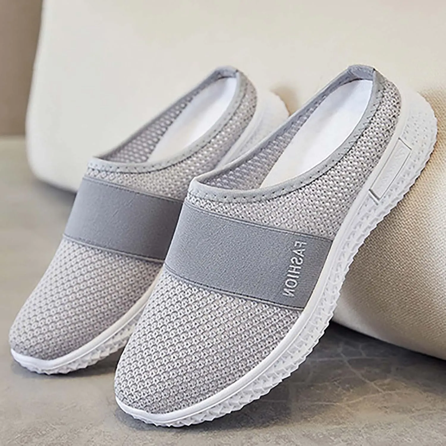 Backless Sneakers for Women Comfort Orthopedic Breathable Mesh Slip On Wide Width Mules with Arch Support Nurse Shoes