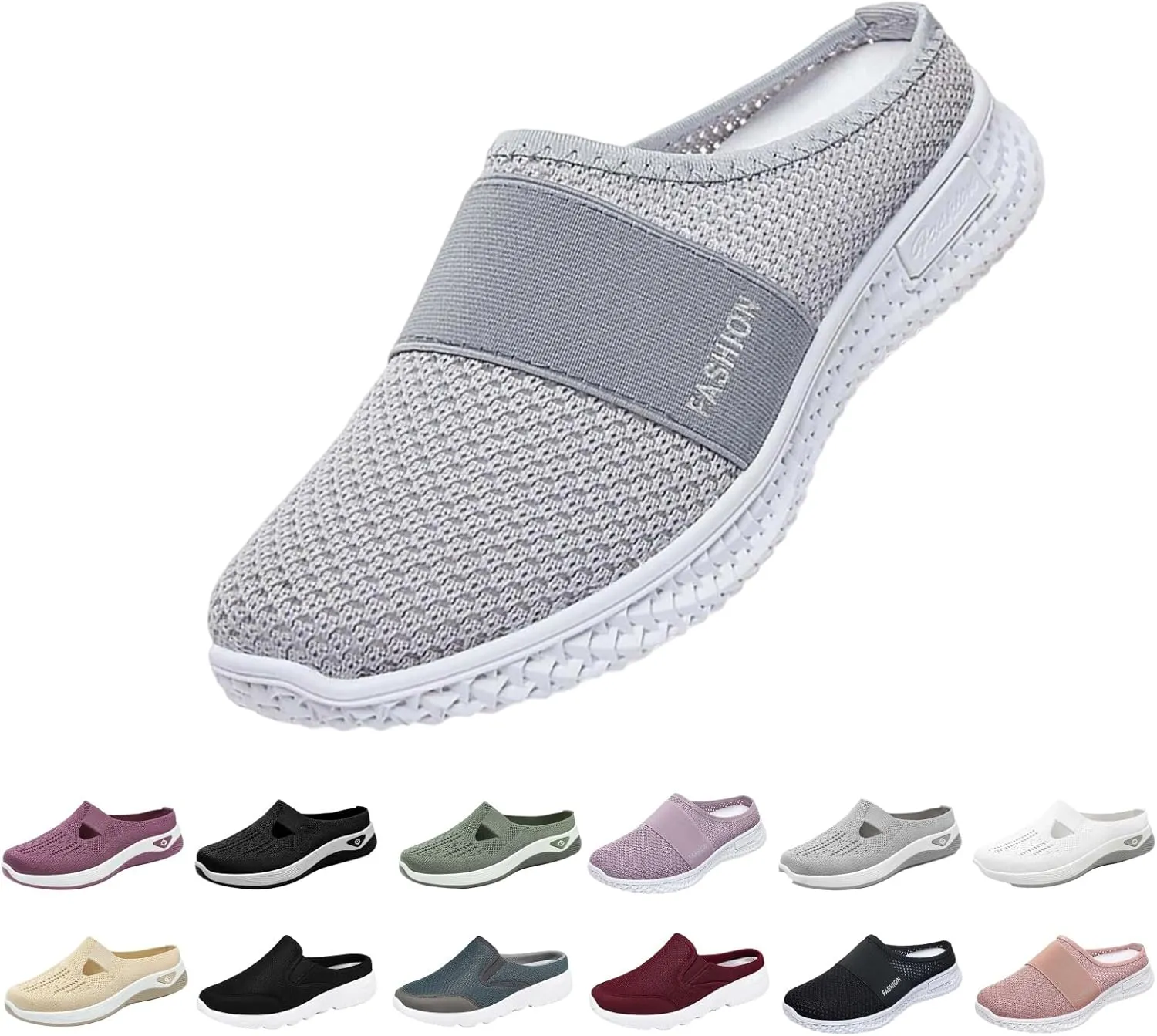 Backless Sneakers for Women Comfort Orthopedic Breathable Mesh Slip On Wide Width Mules with Arch Support Nurse Shoes