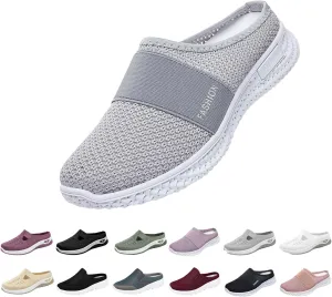Backless Sneakers for Women Comfort Orthopedic Breathable Mesh Slip On Wide Width Mules with Arch Support Nurse Shoes