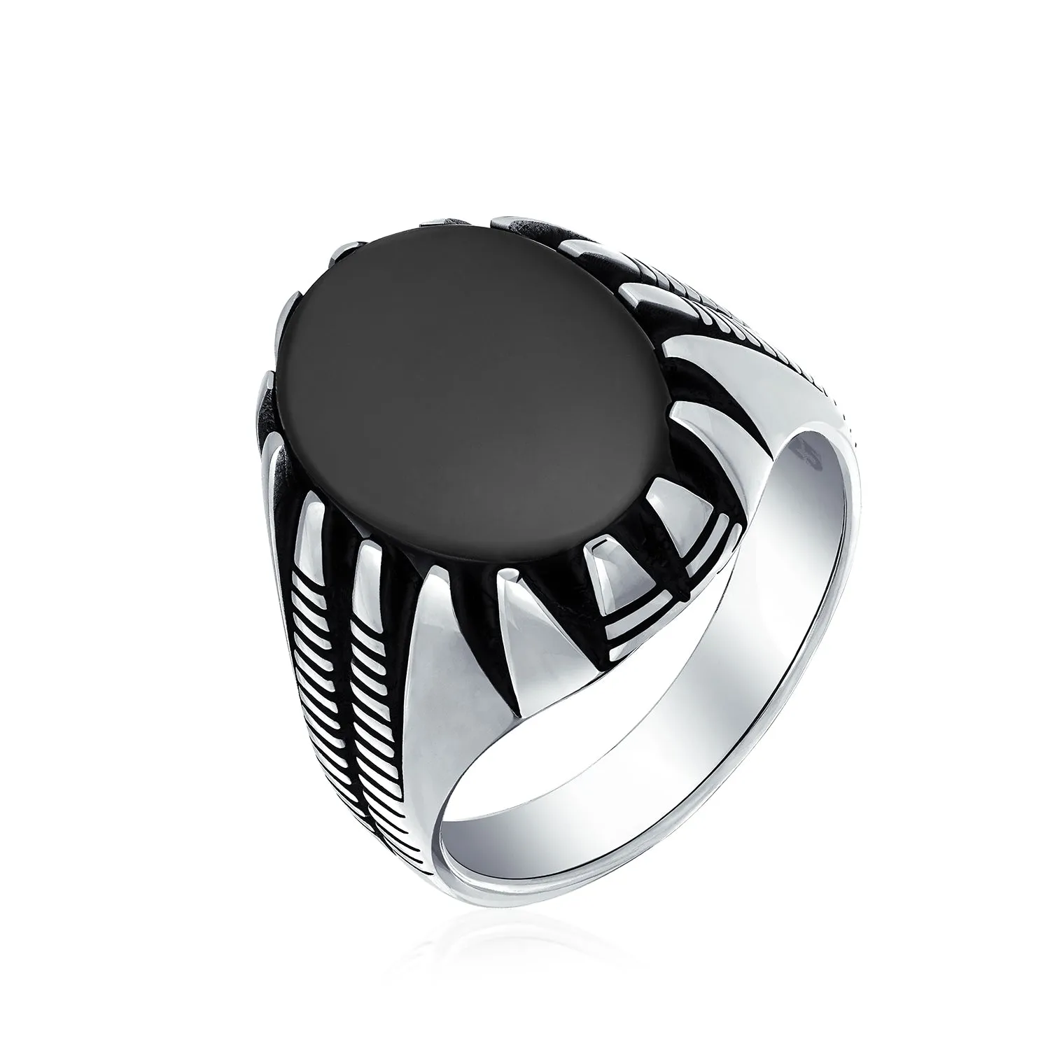 Biker Jewelry Mens Silver Ring with Animal Claw and Gemstone Signet Handmade in Turkey