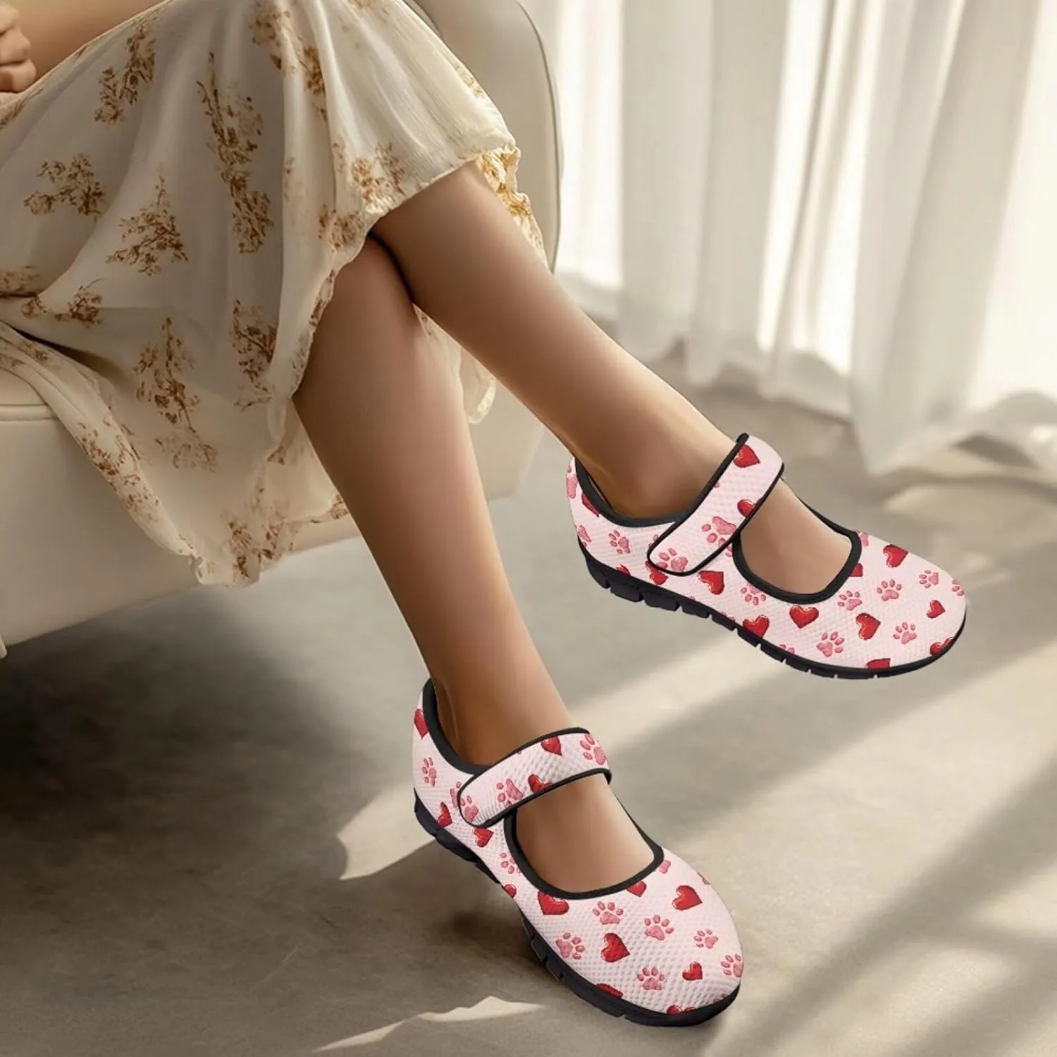 Binienty Casual Mary Jane Shoes for Women Buckle Strap Mesh Flats Women Dressy Comfortable Slip Ons
