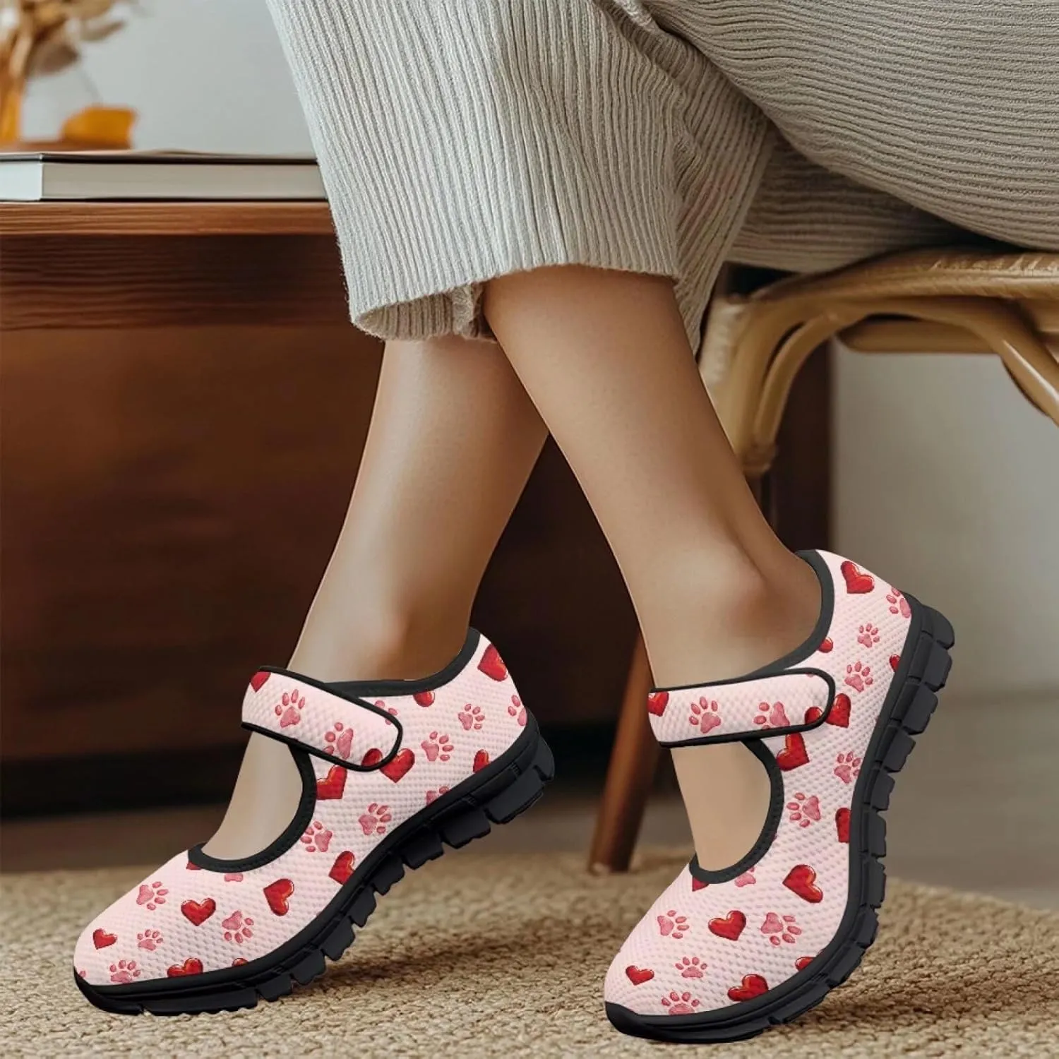 Binienty Casual Mary Jane Shoes for Women Buckle Strap Mesh Flats Women Dressy Comfortable Slip Ons