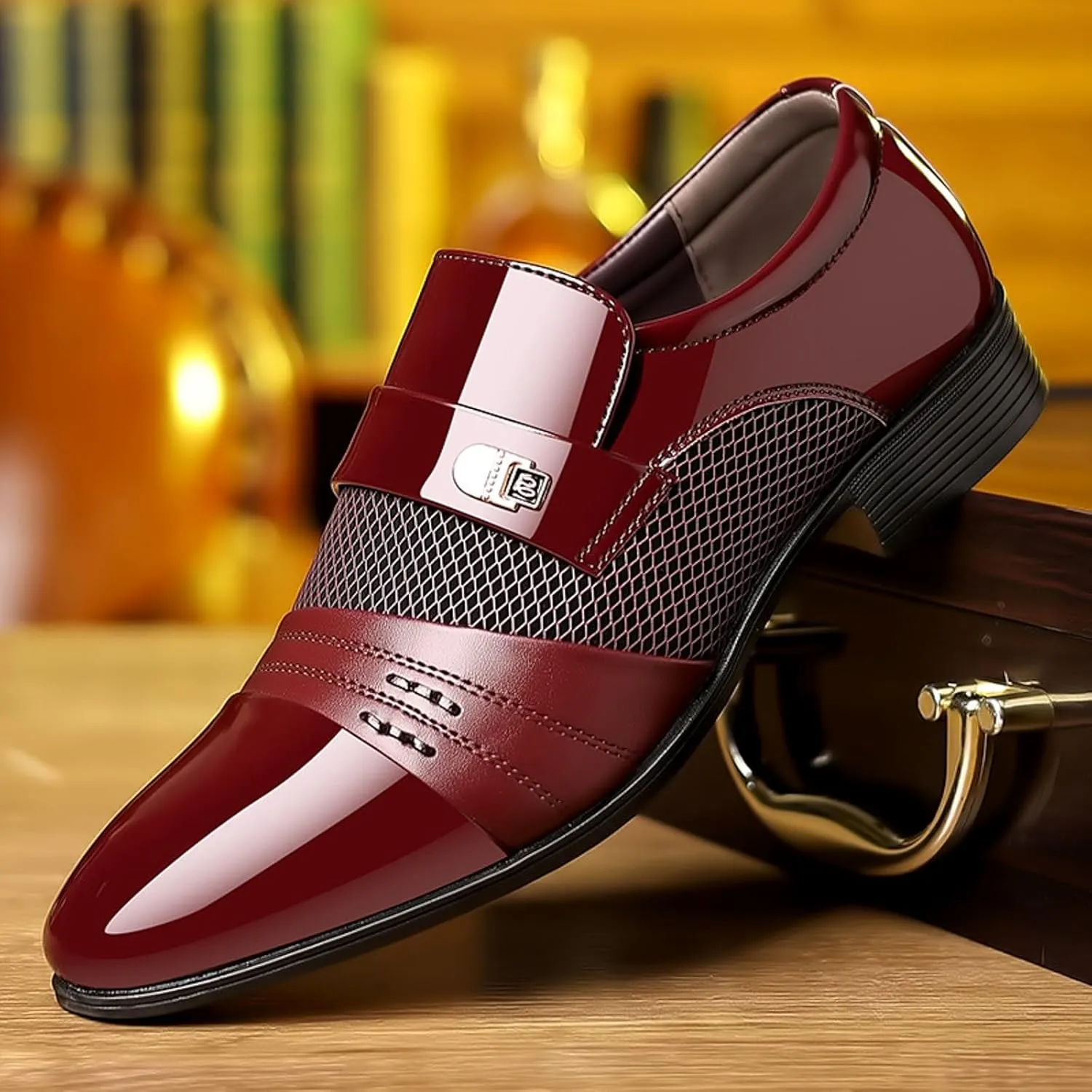 Black Business Casual Dress Shoes for Men Men Leather Shoes Fashionable New Pattern Splicing Business Suit Comfortable Slip On Men Dress Shoes Brown Leather