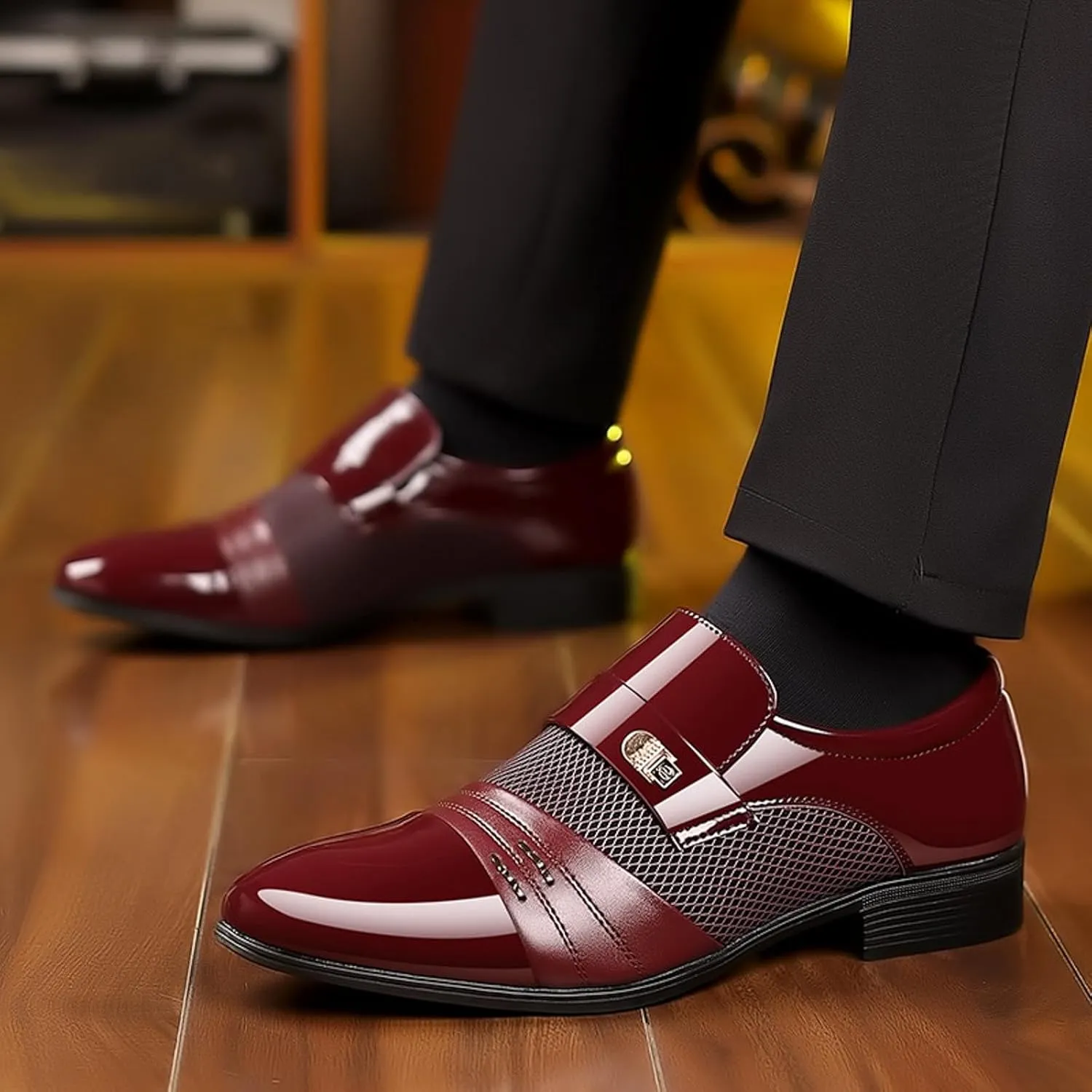 Black Business Casual Dress Shoes for Men Men Leather Shoes Fashionable New Pattern Splicing Business Suit Comfortable Slip On Men Dress Shoes Brown Leather