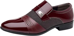 Black Business Casual Dress Shoes for Men Men Leather Shoes Fashionable New Pattern Splicing Business Suit Comfortable Slip On Men Dress Shoes Brown Leather