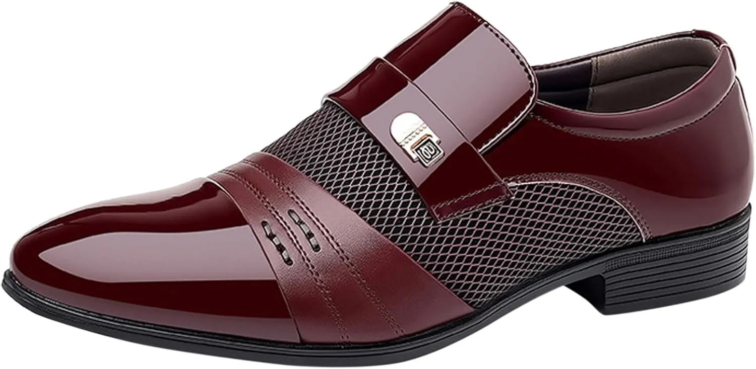 Black Business Casual Dress Shoes for Men Men Leather Shoes Fashionable New Pattern Splicing Business Suit Comfortable Slip On Men Dress Shoes Brown Leather