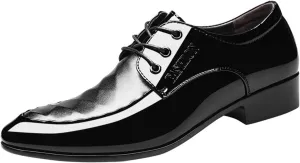 Black Derby Shoes for Men Business Oxford Shoes Fashion Patent Leather Lace Up Shoes for Office Work Formal Occasion