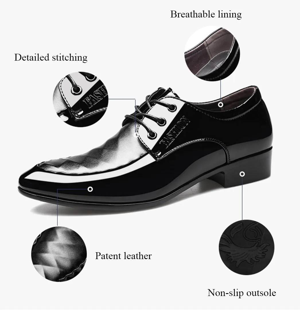 Black Derby Shoes for Men Business Oxford Shoes Fashion Patent Leather Lace Up Shoes for Office Work Formal Occasion