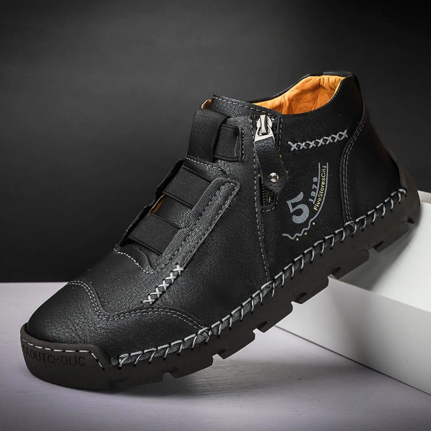 Black Leather Shoes for Men Fashion Chukka Boots Lace up Slip On Lightweight Loafers Hiking Workout
