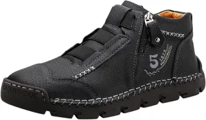 Black Leather Shoes for Men Fashion Chukka Boots Lace up Slip On Lightweight Loafers Hiking Workout