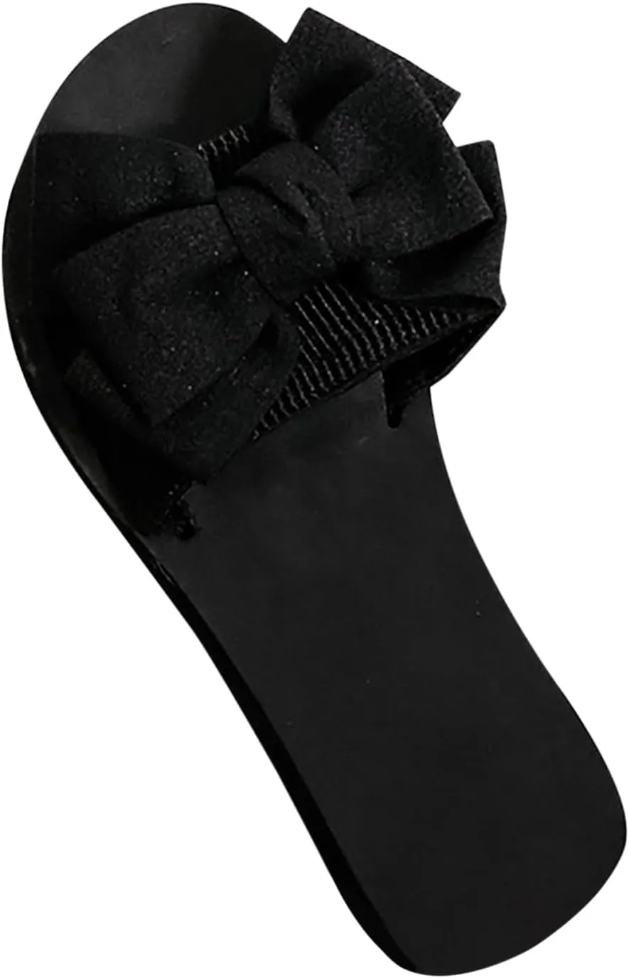 Black Slippers for Women Casual Platform Sandals Wedge Sandal Shoes Fashion Bow Flip Flops Wide Strap Beach