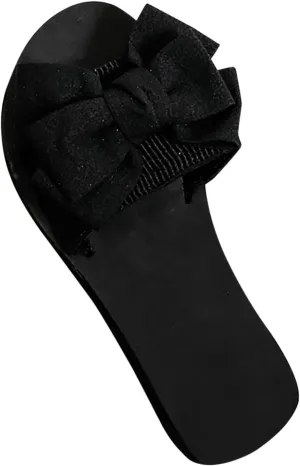 Black Slippers for Women Casual Platform Sandals Wedge Sandal Shoes Fashion Bow Flip Flops Wide Strap Beach