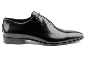 Black Wholecut Oxford Shoes, One Eyelet, One Piece Plain Patent Leather, Designer Oxford Lace-Up Shoes, High Gloss, Leather Sole Best Oxford Shoes for Men: Wal by Debbano