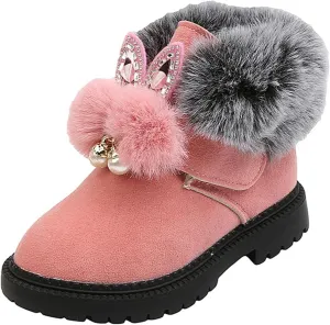 Boots for Girls Fuzzy Warm Winter Short Boots with Furry Faux Fur Lining Bootie Shoes for Kids Boys Hiking Outdoor Boots