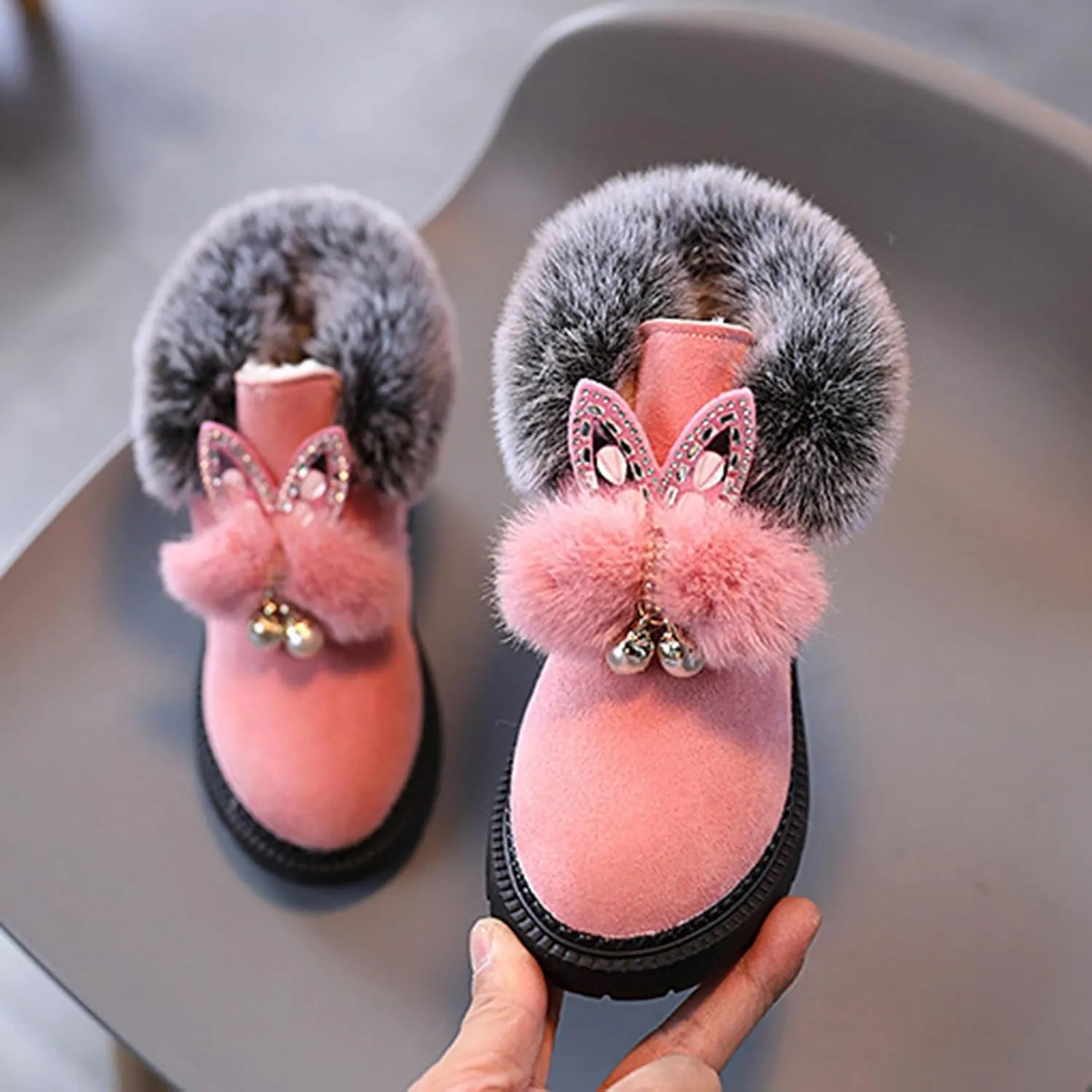 Boots for Girls Fuzzy Warm Winter Short Boots with Furry Faux Fur Lining Bootie Shoes for Kids Boys Hiking Outdoor Boots
