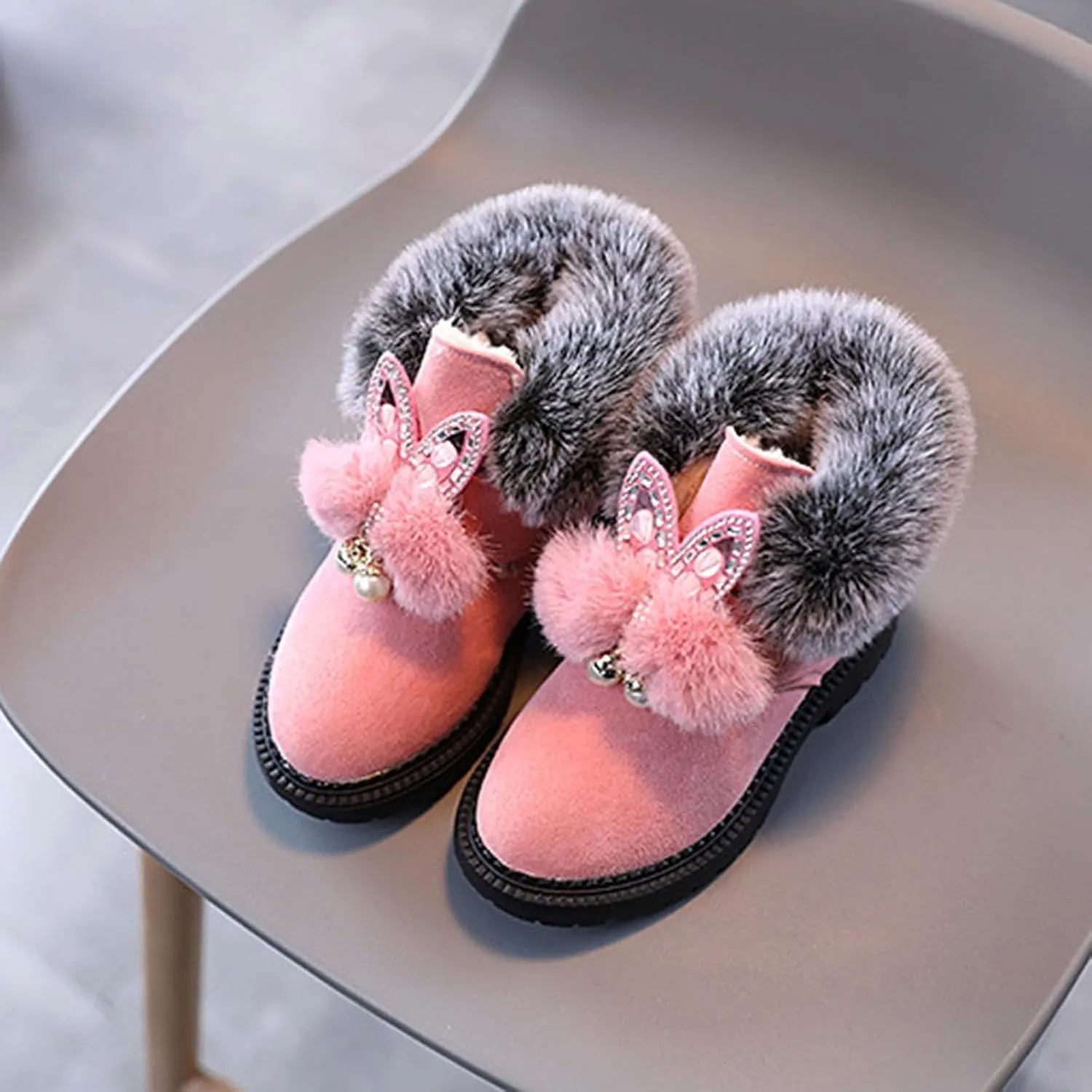Boots for Girls Fuzzy Warm Winter Short Boots with Furry Faux Fur Lining Bootie Shoes for Kids Boys Hiking Outdoor Boots