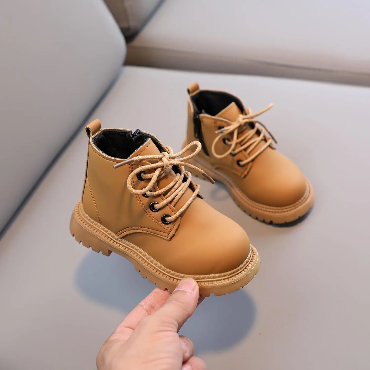Boots for Girls Girls Solid Color Simple Ankle Boots Work Boots Winter Snow Boots Side Zipper Lace Up Hiking Outdoor Boots