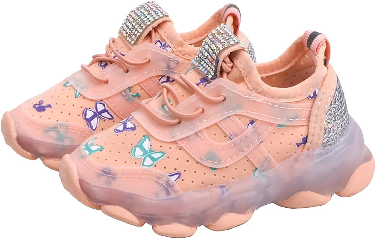 Boys Girls LED Sneakers Children Butterfly Print Lacing Breathable Soft Shoes Light Luminous Sport Shoes
