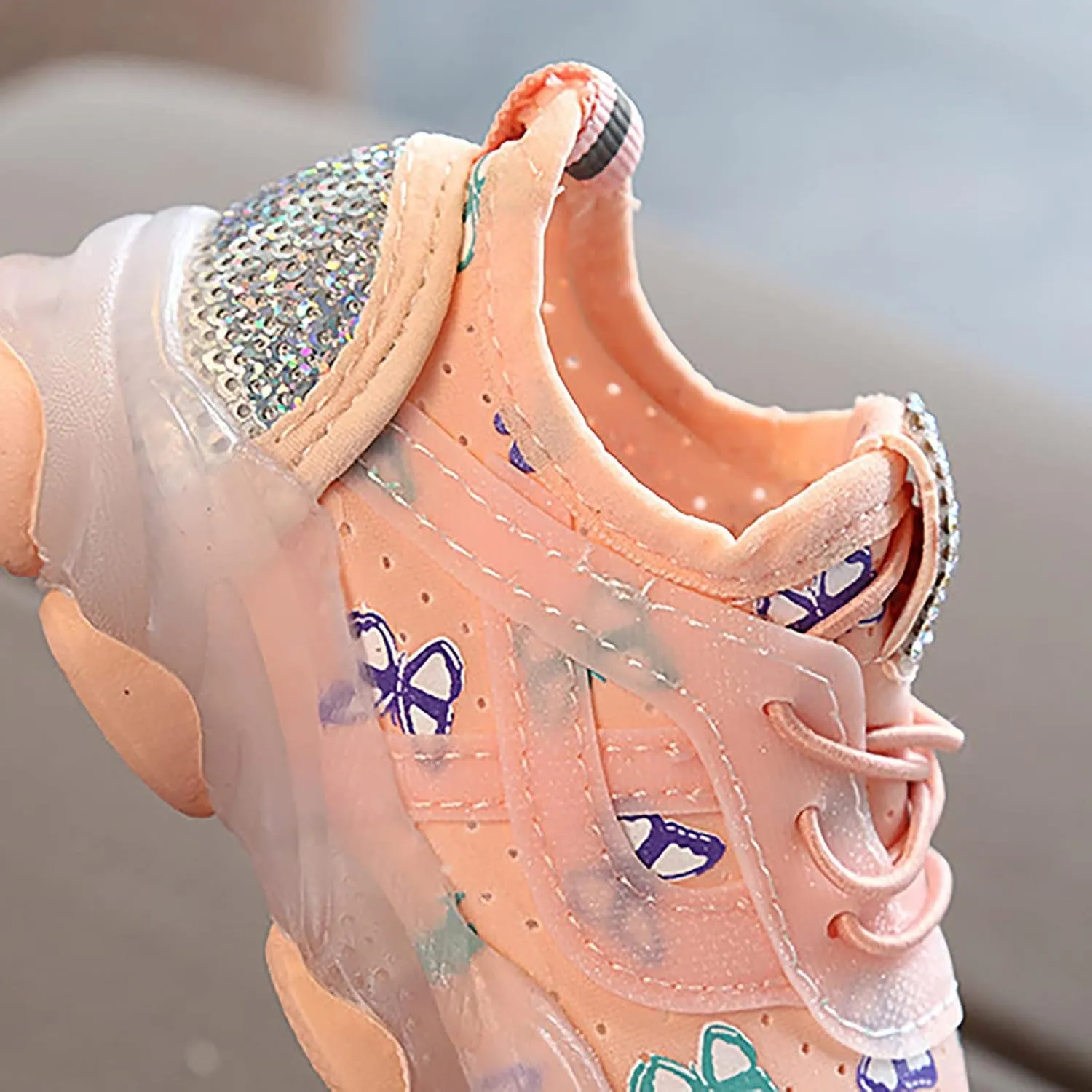 Boys Girls LED Sneakers Children Butterfly Print Lacing Breathable Soft Shoes Light Luminous Sport Shoes
