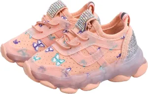 Boys Girls LED Sneakers Children Butterfly Print Lacing Breathable Soft Shoes Light Luminous Sport Shoes