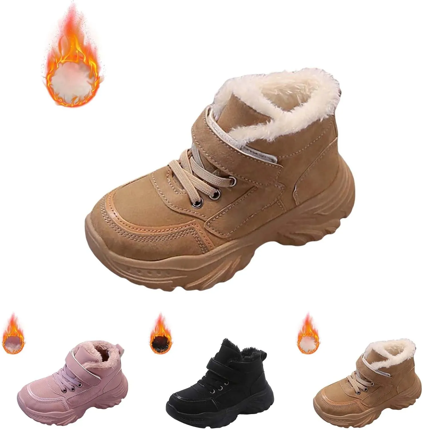 Boys Girls Snow Ankle Boots Winter Slip On Warm  Lined Lightweight Water-Proof Cold Girls Knee Boots Size 2