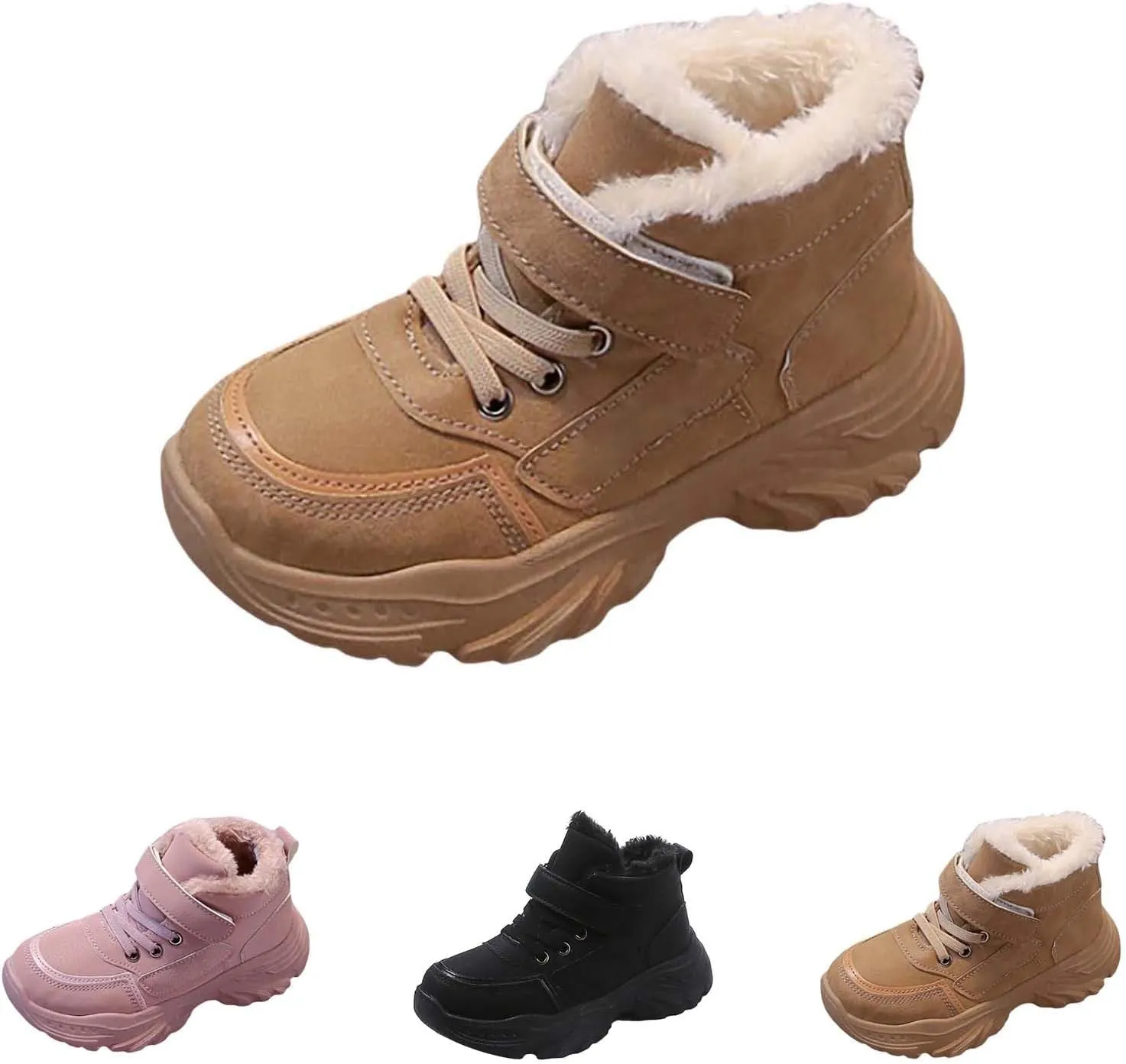 Boys Girls Snow Ankle Boots Winter Slip On Warm  Lined Lightweight Water-Proof Cold Girls Knee Boots Size 2