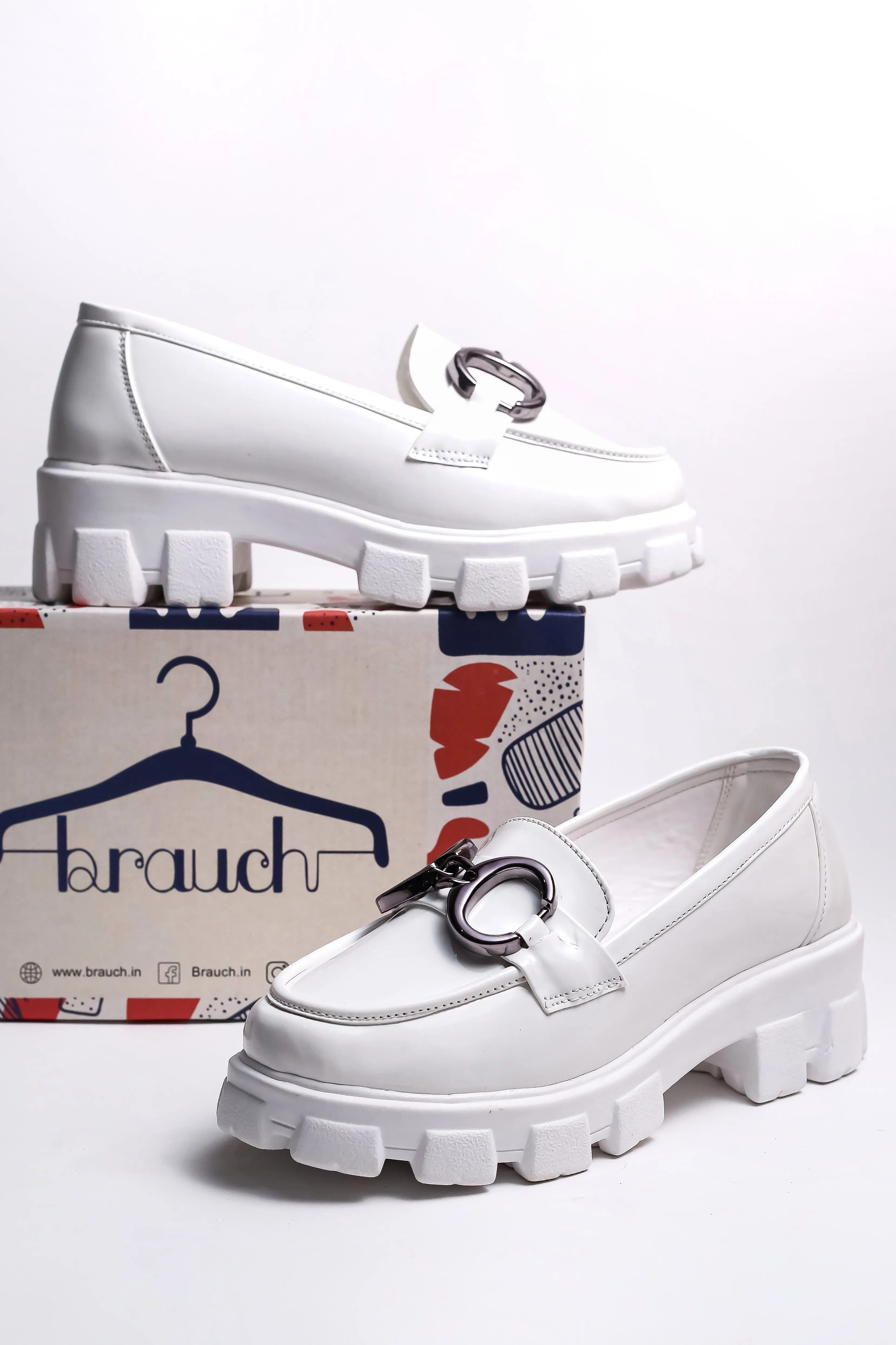 Brauch White Patent Embellished Loafer Shoe