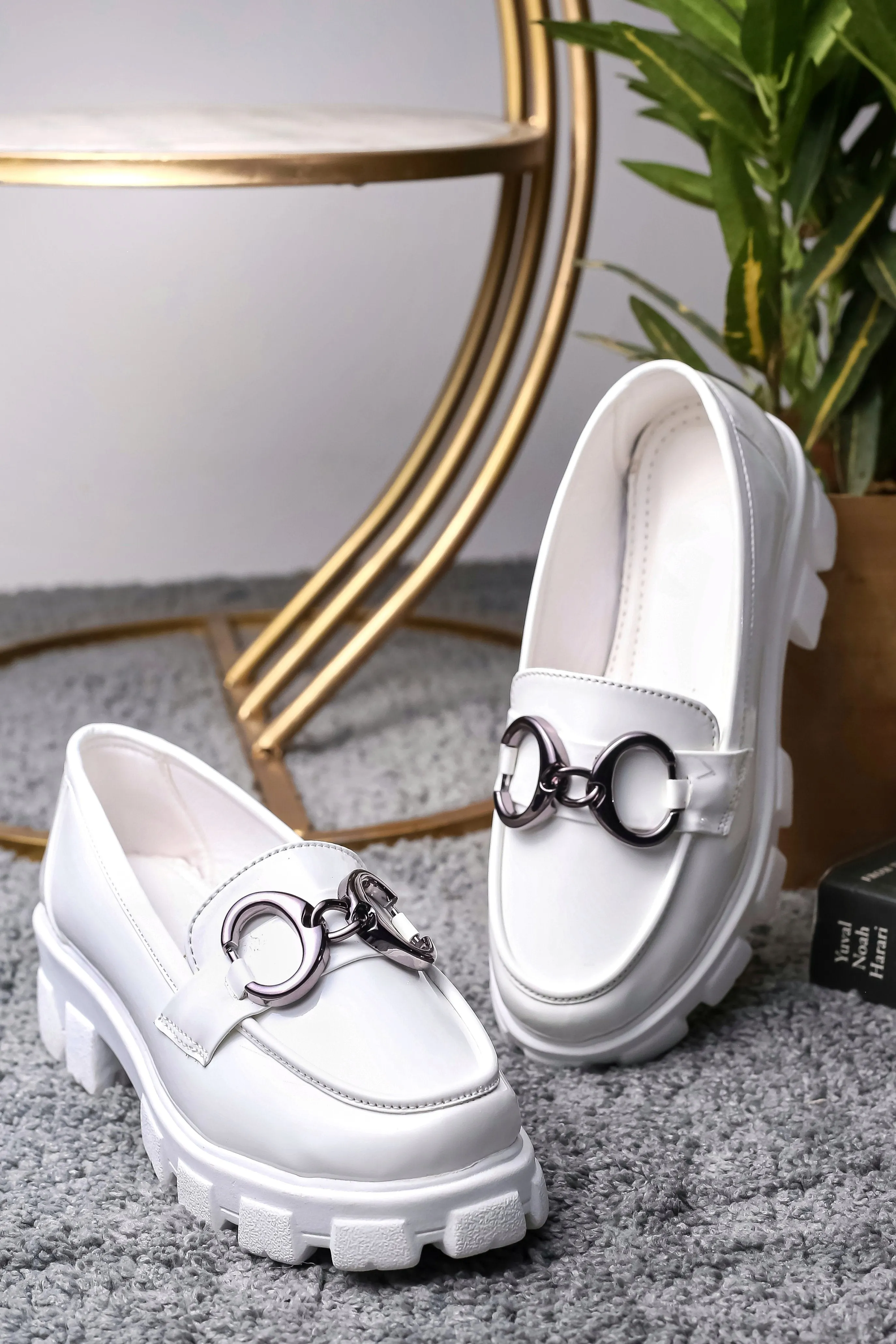 Brauch White Patent Embellished Loafer Shoe