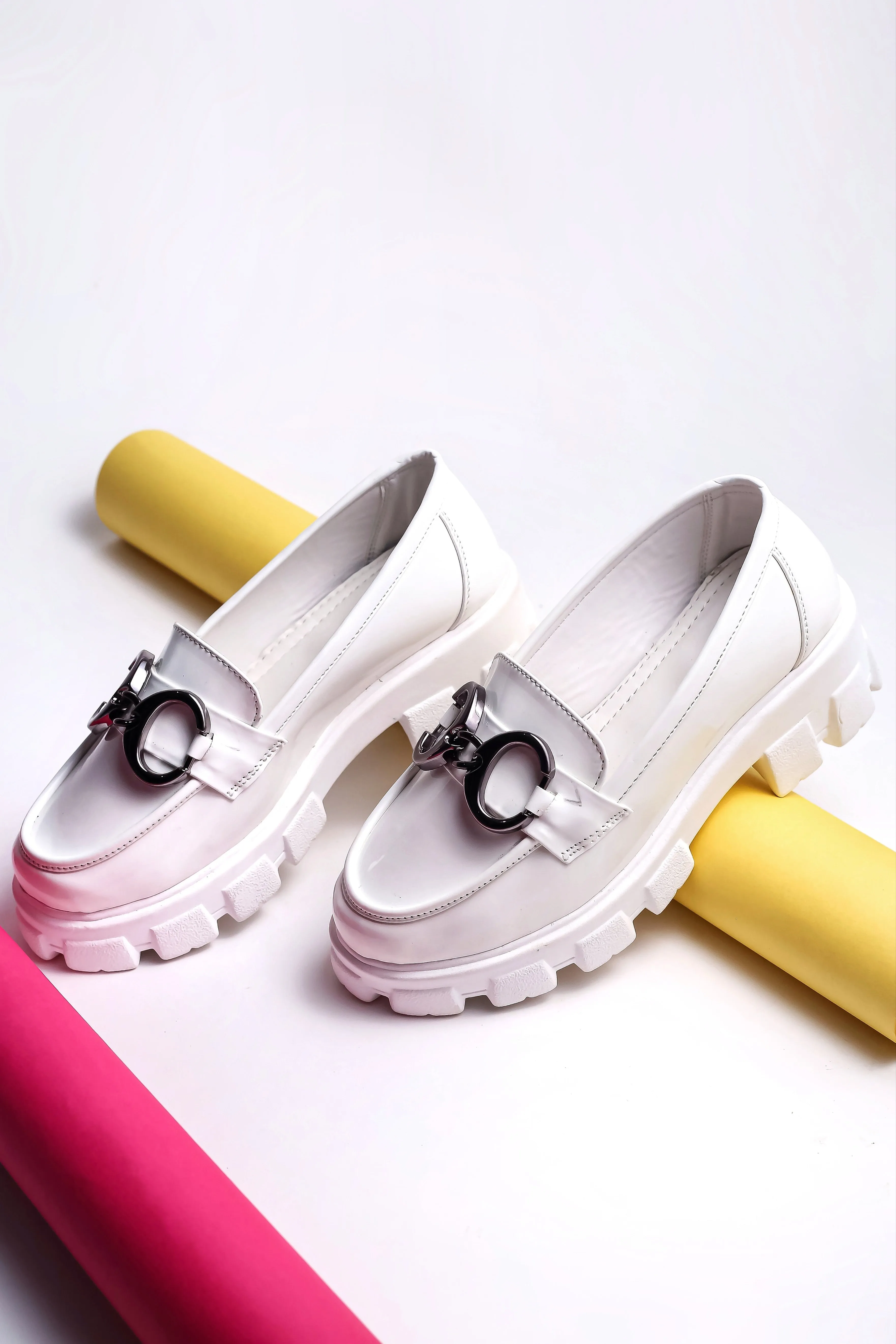 Brauch White Patent Embellished Loafer Shoe