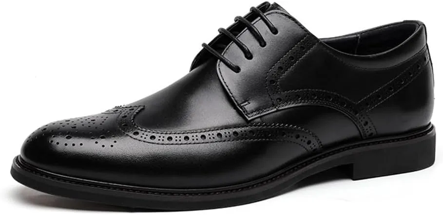 Breathable Casual Leather Shoes Men's Genuine Leather Top Layer Cowhide Carved Business Dress Men's Shoes Wedding Shoes(Black,44)