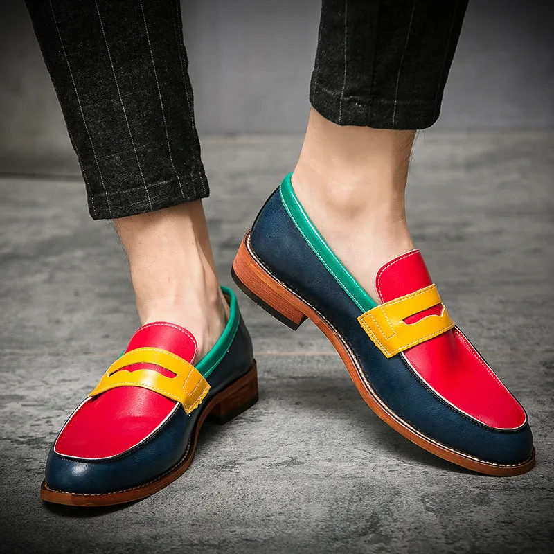 British Small Leather Shoes Men's Dress Shoes Contrast Color Business Gentlemanly Casual Shoes