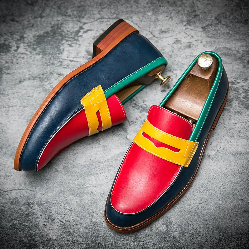 British Small Leather Shoes Men's Dress Shoes Contrast Color Business Gentlemanly Casual Shoes