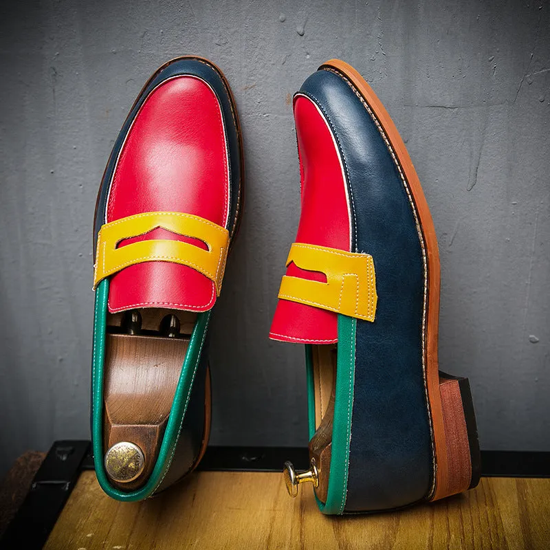 British Small Leather Shoes Men's Dress Shoes Contrast Color Business Gentlemanly Casual Shoes