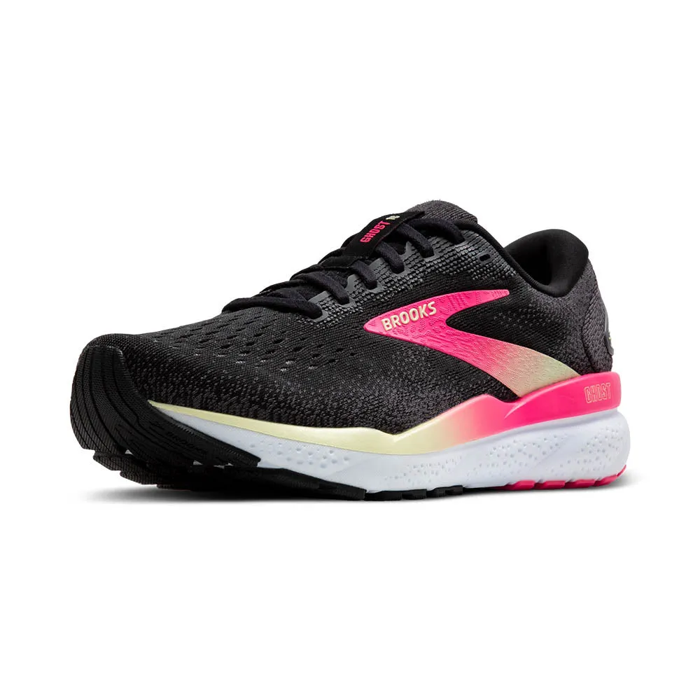 Brooks Ghost 16 (Womens) - Black/Pink/Yellow