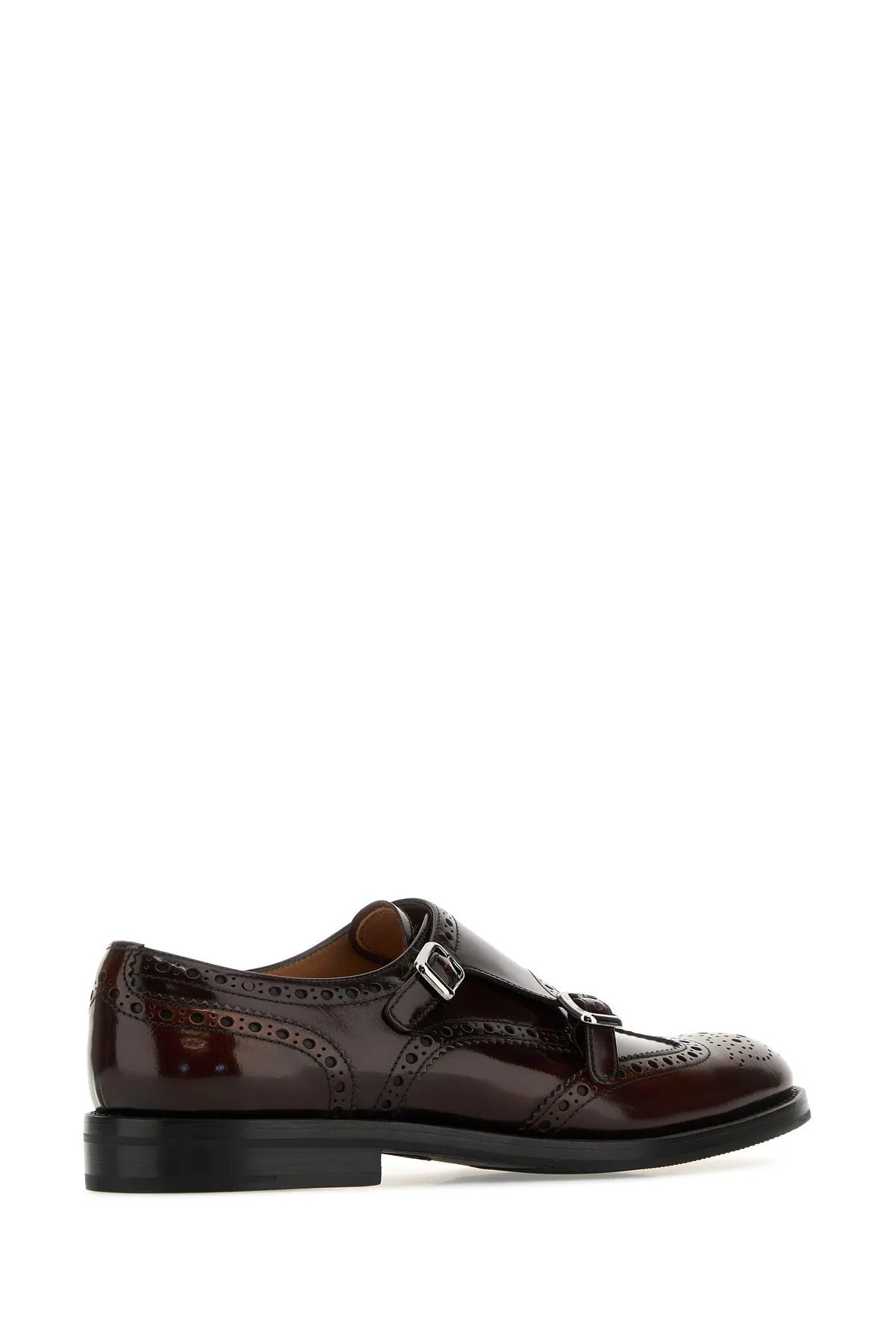 Brown leather mock strap shoes