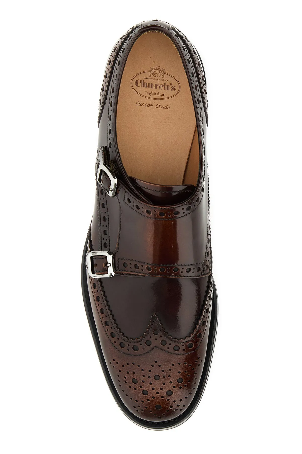 Brown leather mock strap shoes