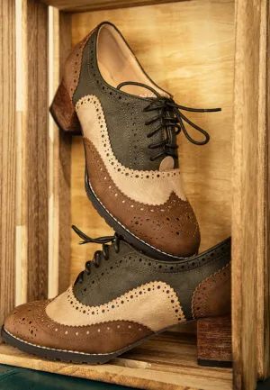 Brown Multi Oxford Spectator Lace Up Mocassin Shoes