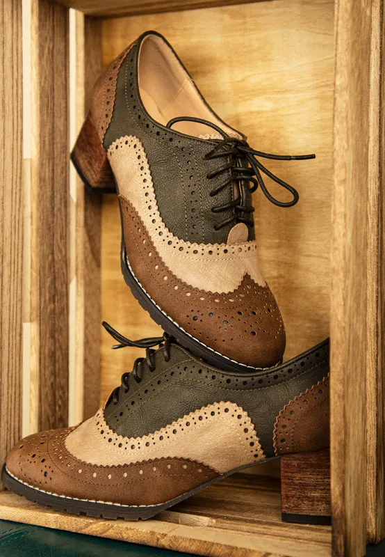 Brown Multi Oxford Spectator Lace Up Mocassin Shoes