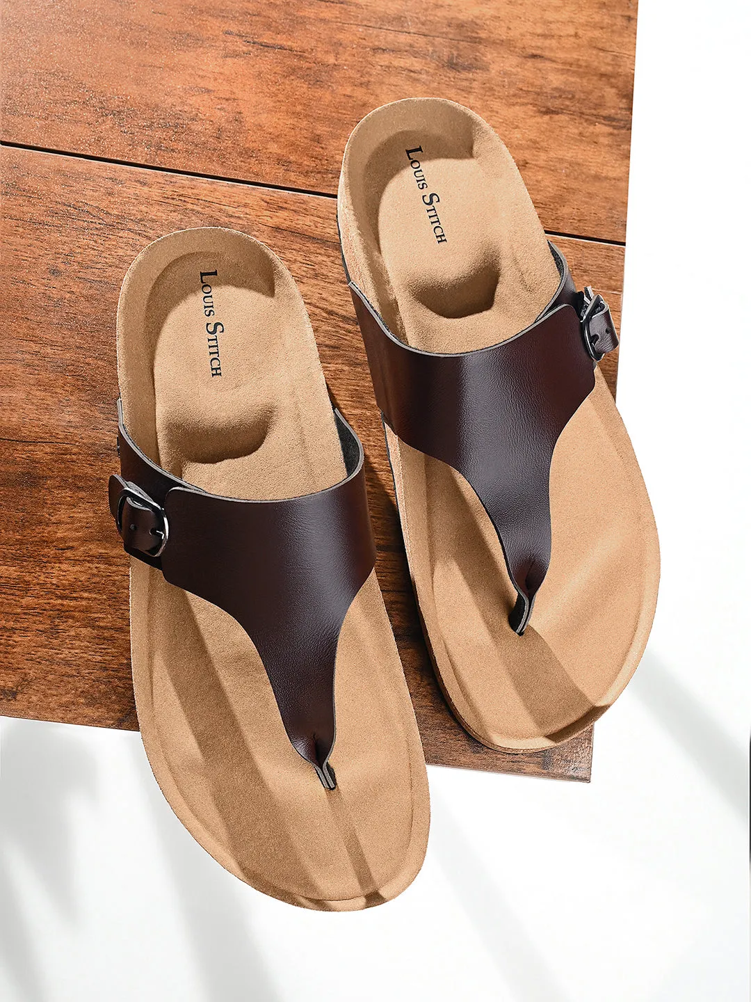 Brunette Brown Open Toe Lightweight Thong Style Cork Sandal