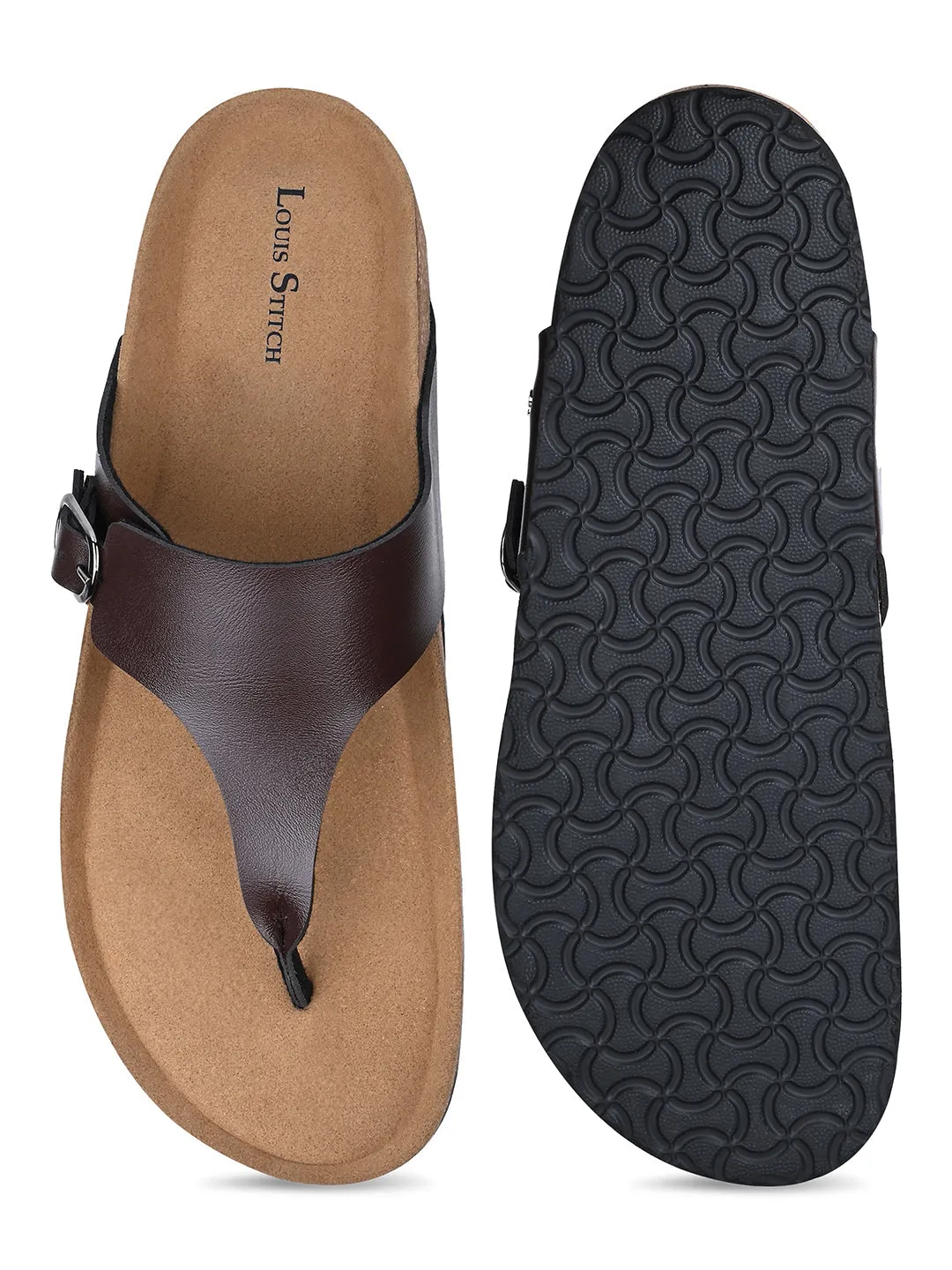 Brunette Brown Open Toe Lightweight Thong Style Cork Sandal
