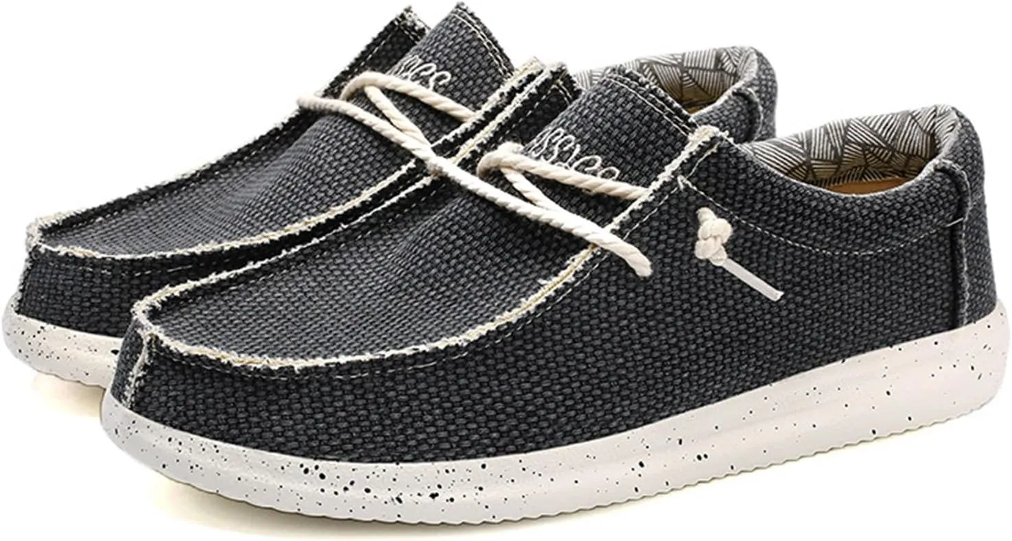 Canvas Men's Loafers & Slip-ons,Classic Comfy Breathable Mesh Boat Shoes Men,Casual Lightweight Slip Resistant Deck Shoes Mens,with Rubber Sole