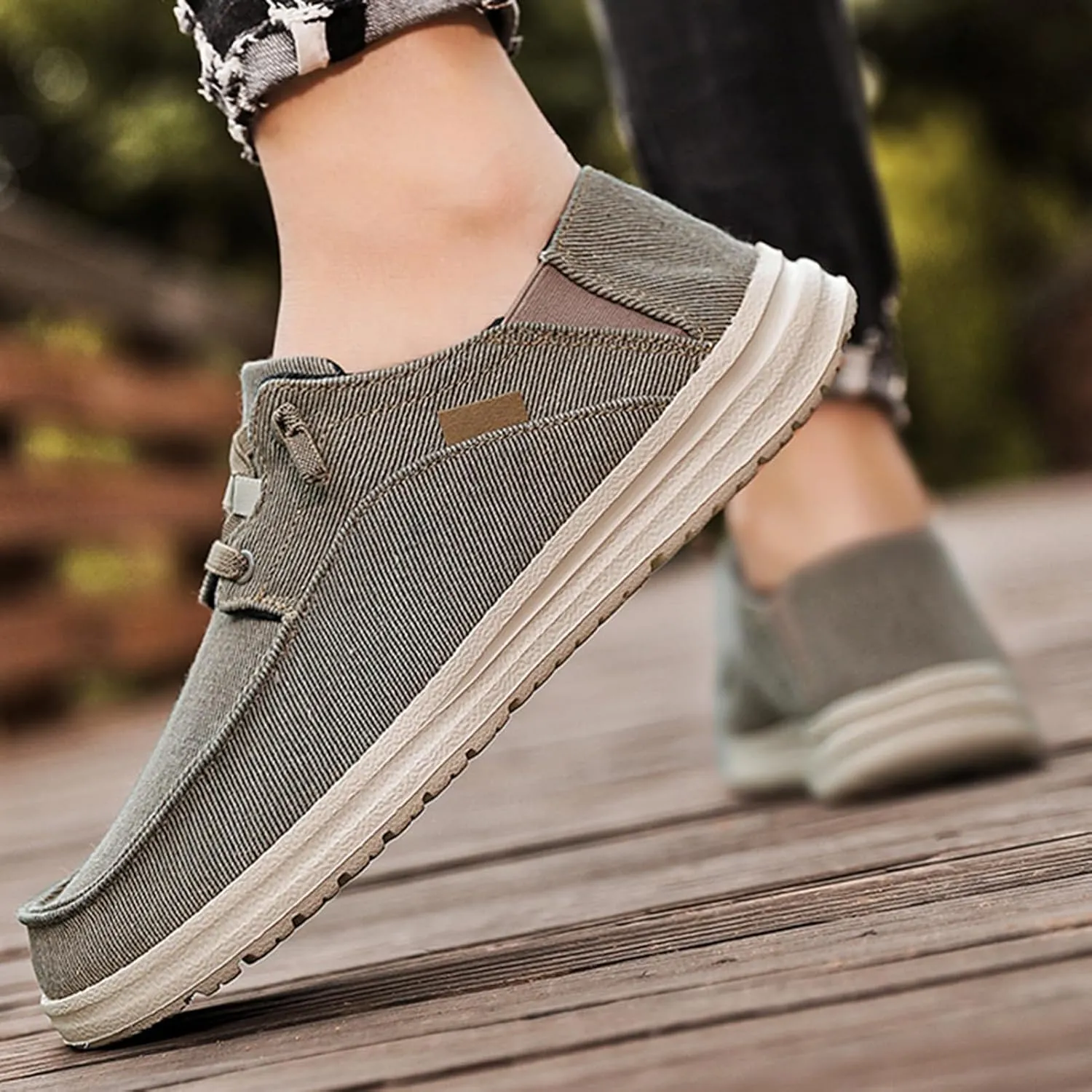 Canvas Platform Loafers Mens,Fashion Lightweight & Breathable Mesh Mens Boat Shoes,Classic Comfy Soft Deck Shoes,Slip Resistant,All Weather Rubber Soles