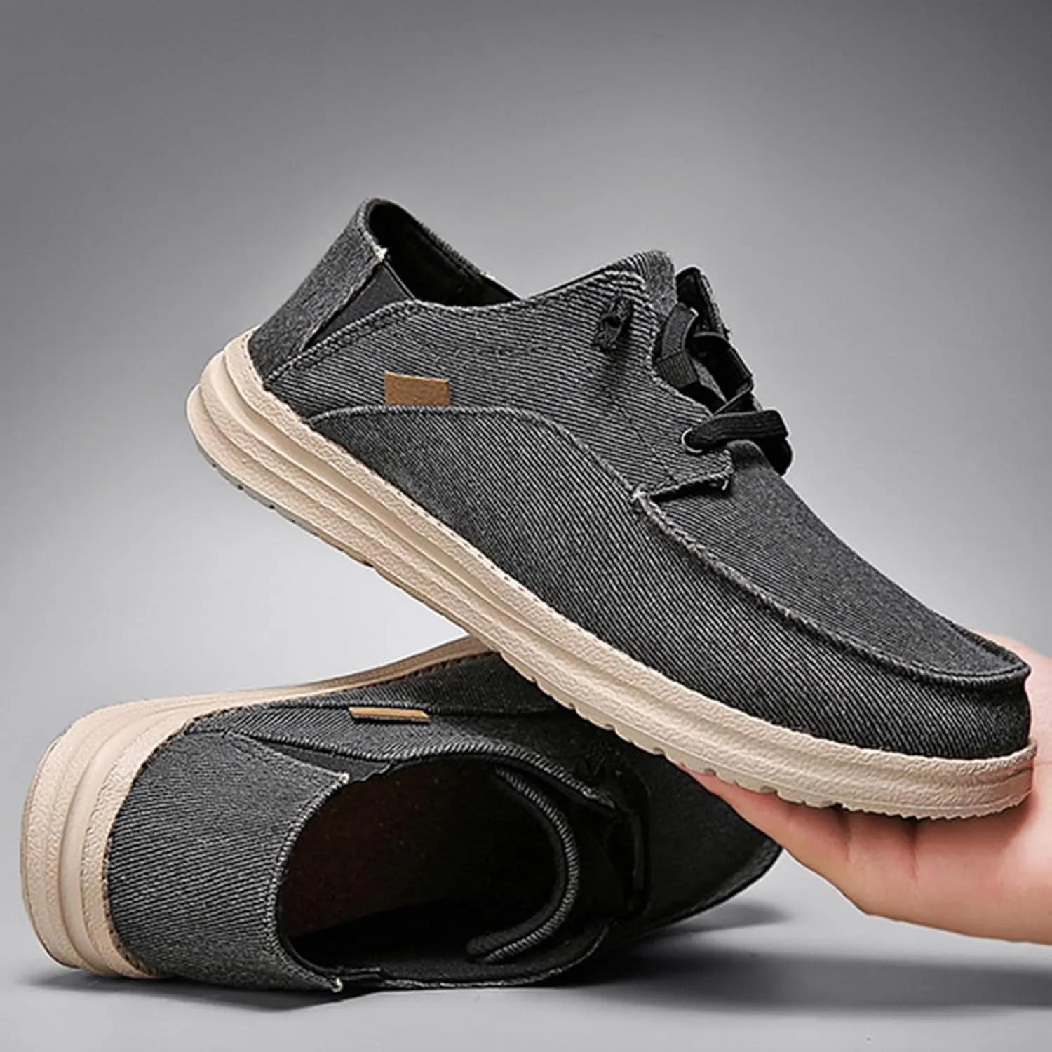 Canvas Platform Loafers Mens,Fashion Lightweight & Breathable Mesh Mens Boat Shoes,Classic Comfy Soft Deck Shoes,Slip Resistant,All Weather Rubber Soles